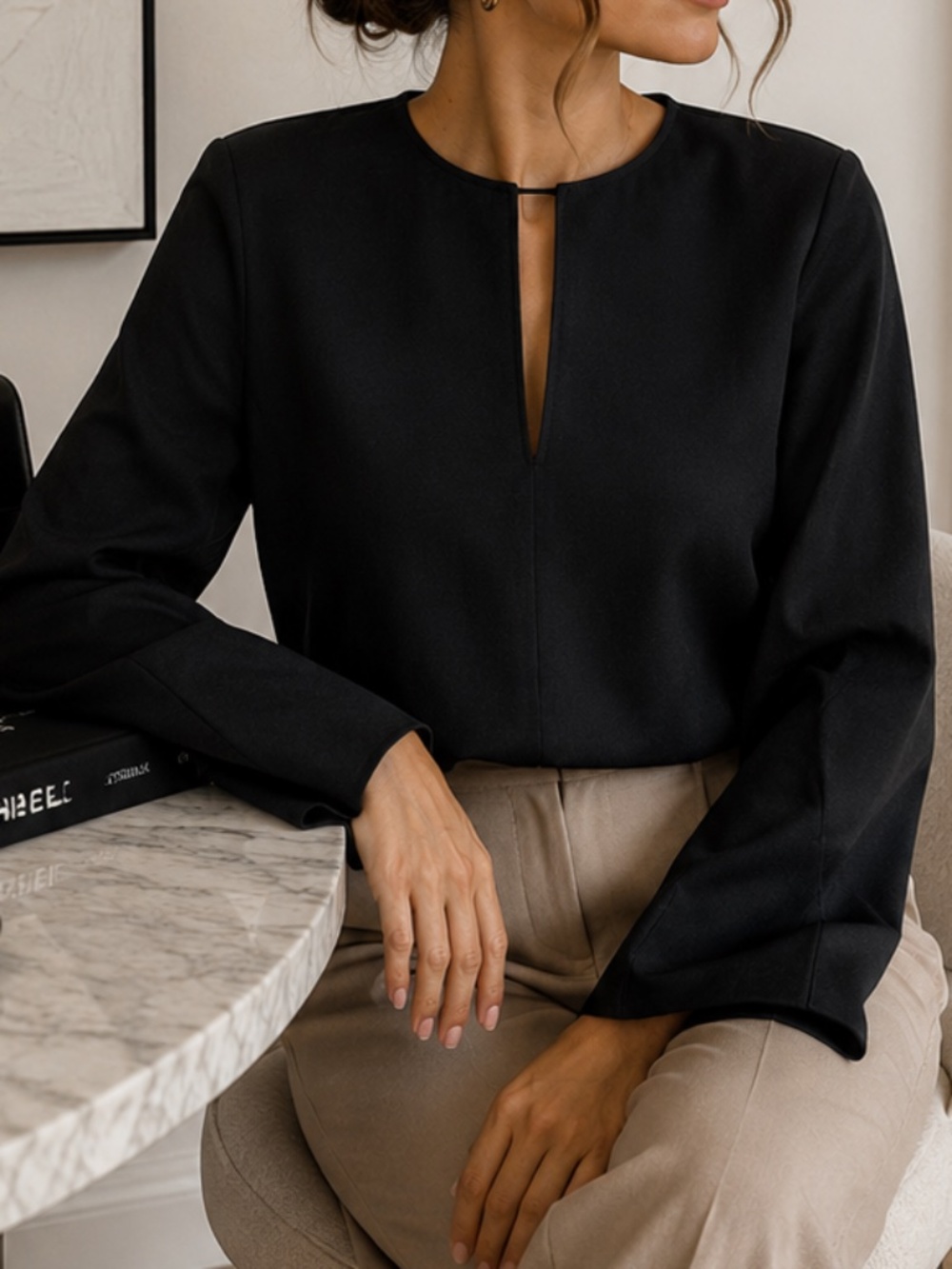 Zara NWT Black Minimalist Structured Blouse | Size Large